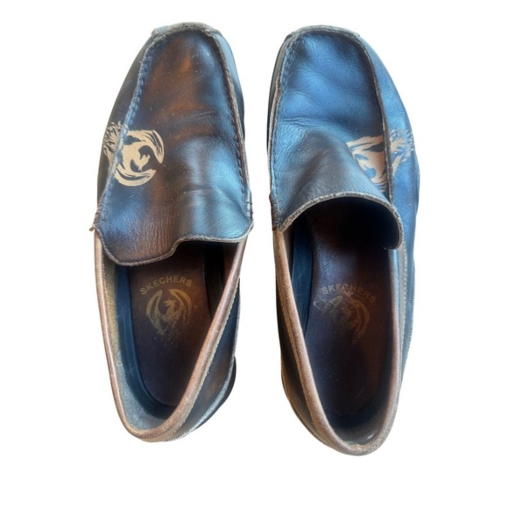 Skechers Leather Slip-On Loafers Men 9.5 Brown SN50660 Phoenix Logo Comfrt Shoes